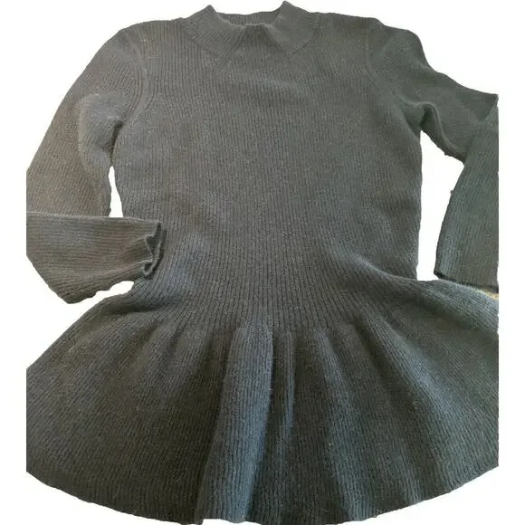 Tory Burch Madeline Med Wool Long Sleeve Rib Peplum Sweater Navy Blue Angora EUC - Picture 1 of 11